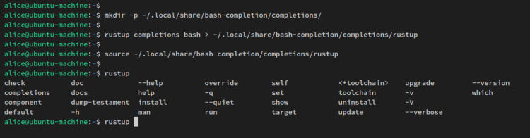 finalización de rustup