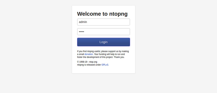 Inicio de sesión de Ntopng