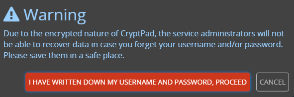 Confirmación de alta de usuario de Cryptpad