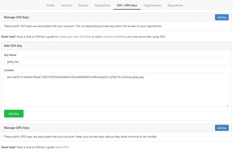Gitea SSH Añadir clave