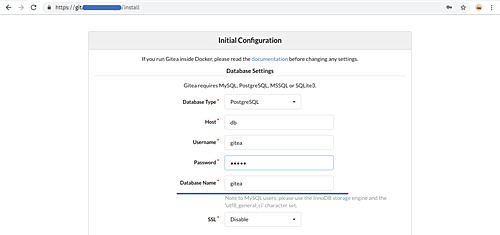Instalador web de Gitea