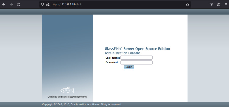 página de inicio de sesión de glassfish