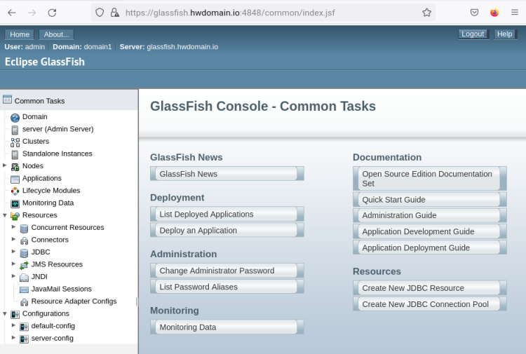 panel de administración glassfish
