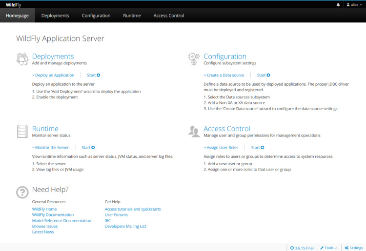 consola de administración de wildfly