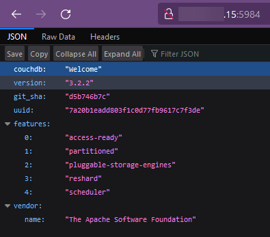 Página web de CouchDB en Firefox