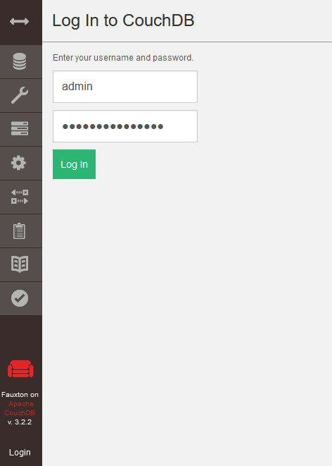 Pantalla de inicio de sesión de CouchDB