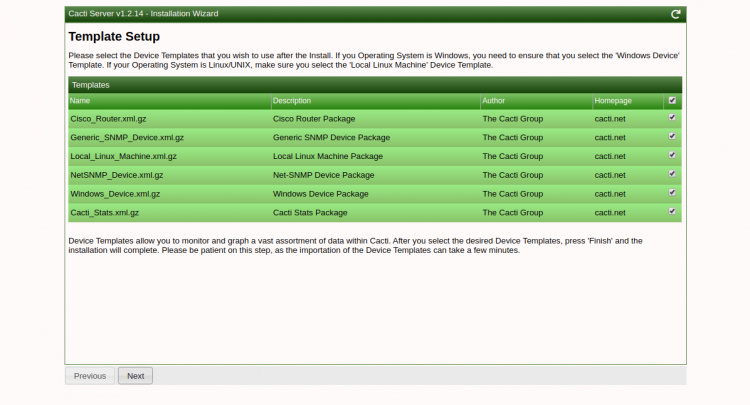 Configuración de la plantilla