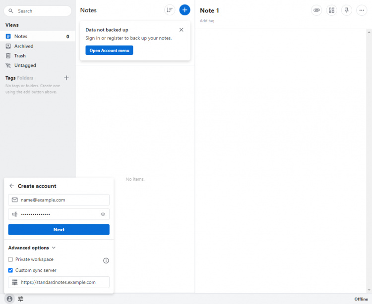 Notas estándar Crear cuenta