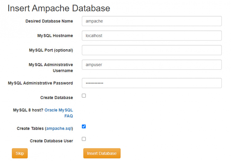 Configuración de la base de datos de Ampache