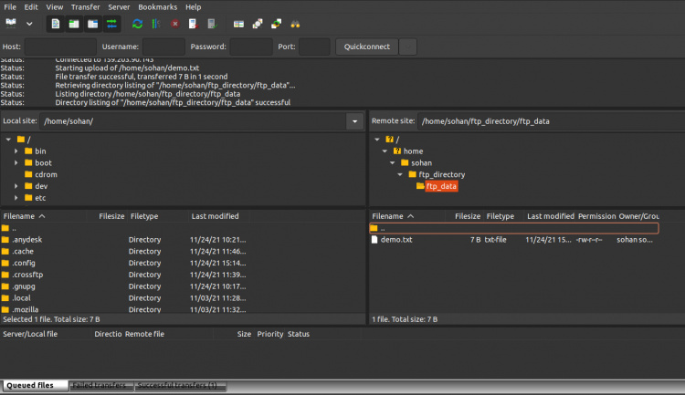 La conexión con el servidor FTP se ha realizado con éxito