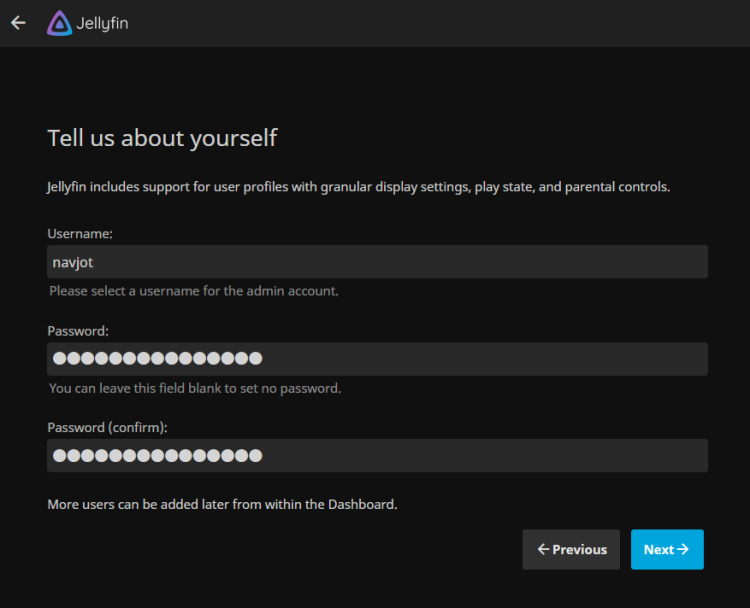 Jellyfin Configuración de usuario