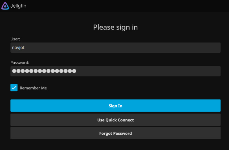 Página de inicio de sesión de Jellyfin