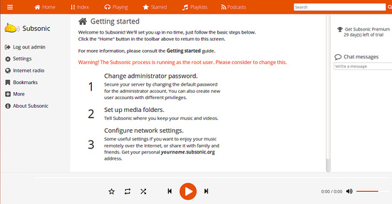 Panel de control del Servidor de Medios Subsonic