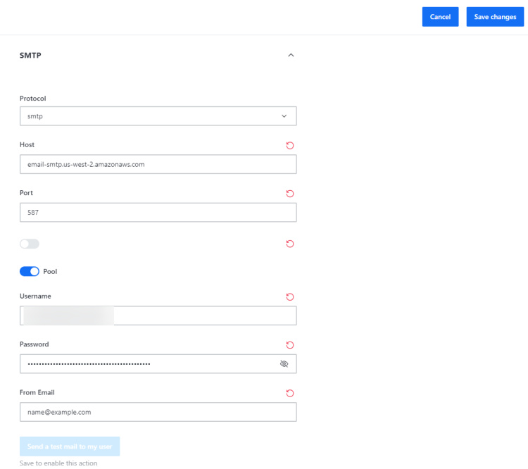 Configuración SMTP de Rocket Chat