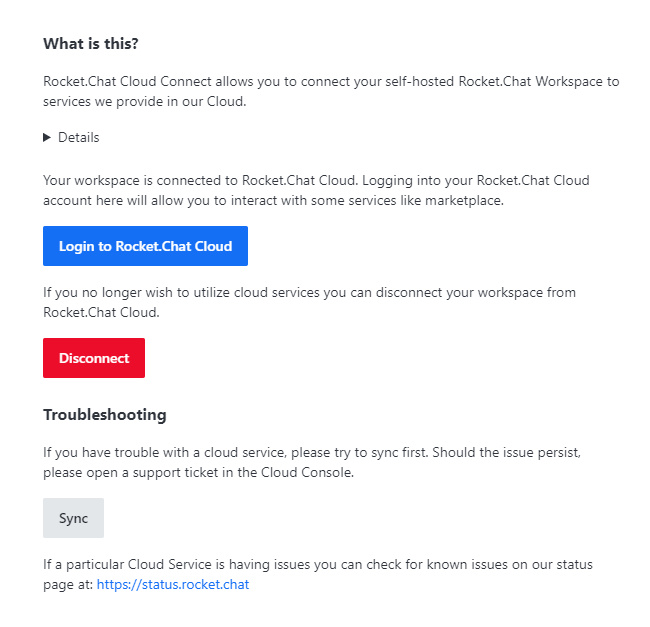 Servicios de conectividad Rocket Chat
