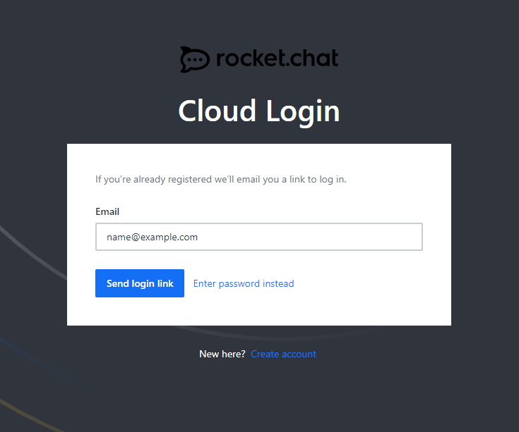 Inicio de sesión en la nube Rocket.Chat