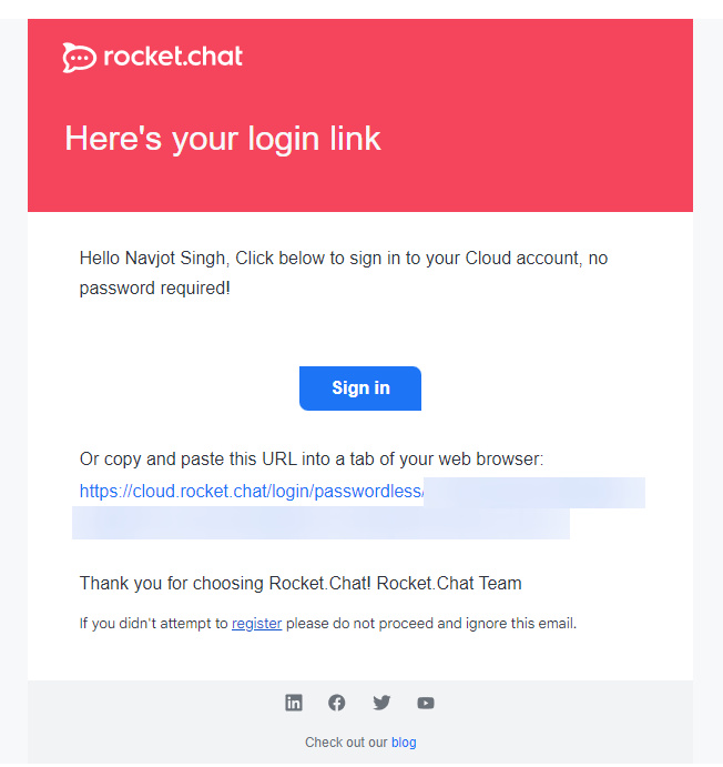 Enlace de inicio de sesión de Rocket.Chat