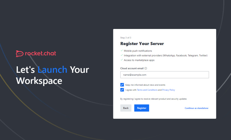 Registro en Rocket Chat Cloud