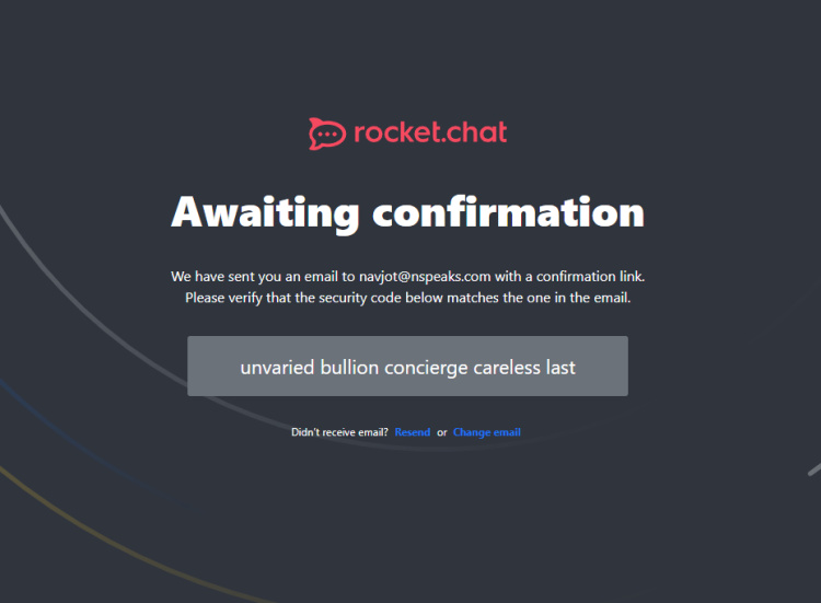 Pantalla de verificación del chat Rocket