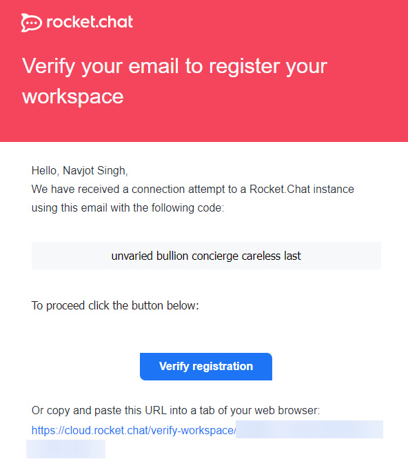 Correo de verificación del chat Rocket