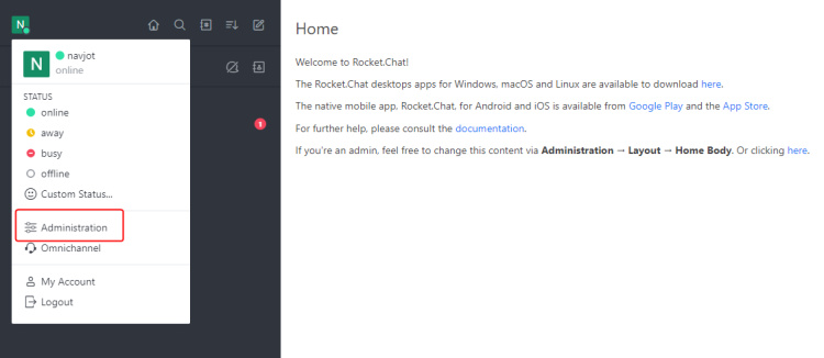 Menú Perfil del Chat Rocket
