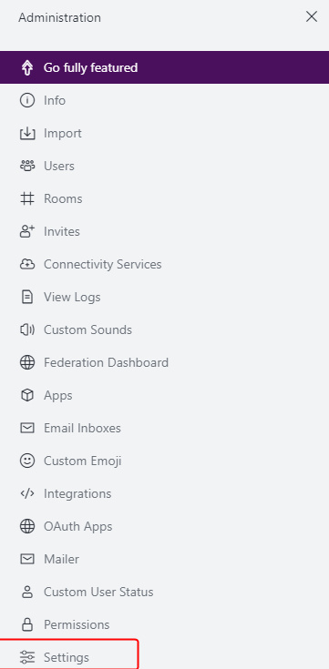 Menú de Configuración del Chat Rocket