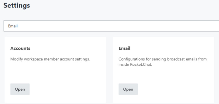 Botón de configuración del correo electrónico del chat Rocket