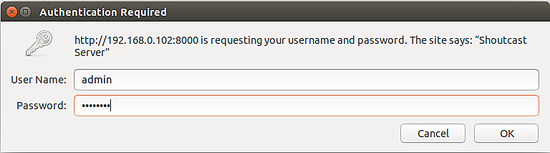 Iniciar sesión en el servidor de shoutcast