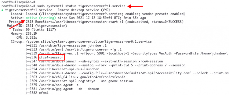 Iniciando el servicio VNC para el número de pantalla :1