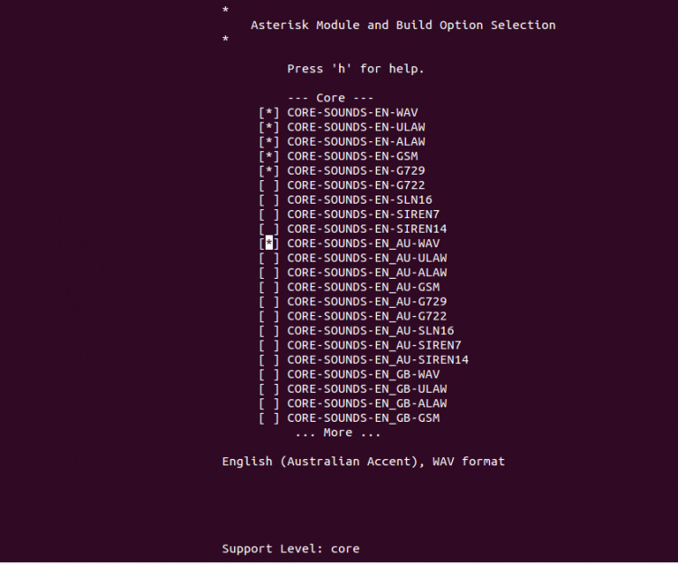 Selecciona los complementos de Asterisk