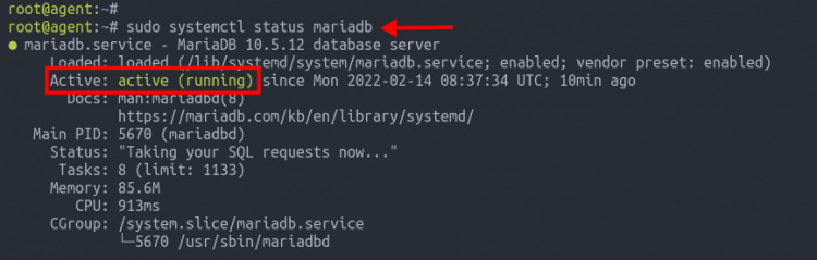 Estado del servicio MariaDB