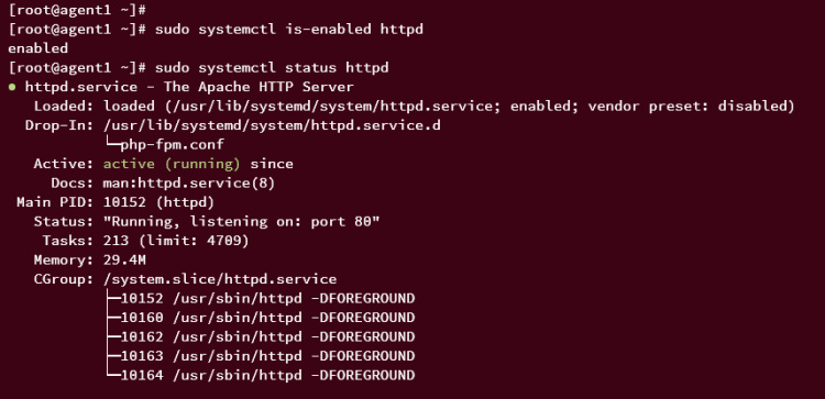 comprobando el servicio httpd