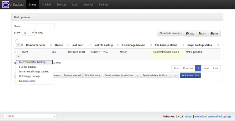 Copia de seguridad incremental de archivos