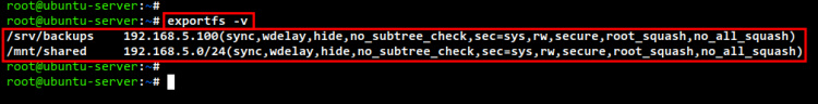 comprobar el directorio compartido nfs