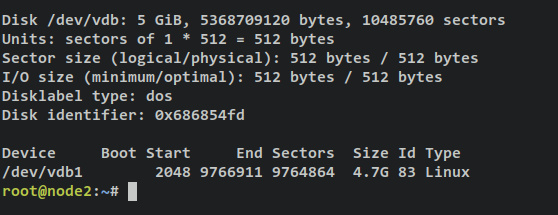 listar partición dev/vdb