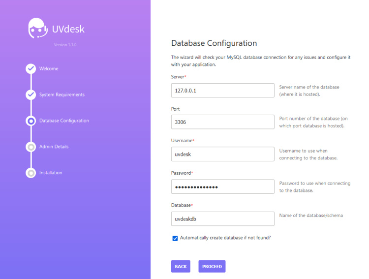 Configuración de la base de datos UVDesk
