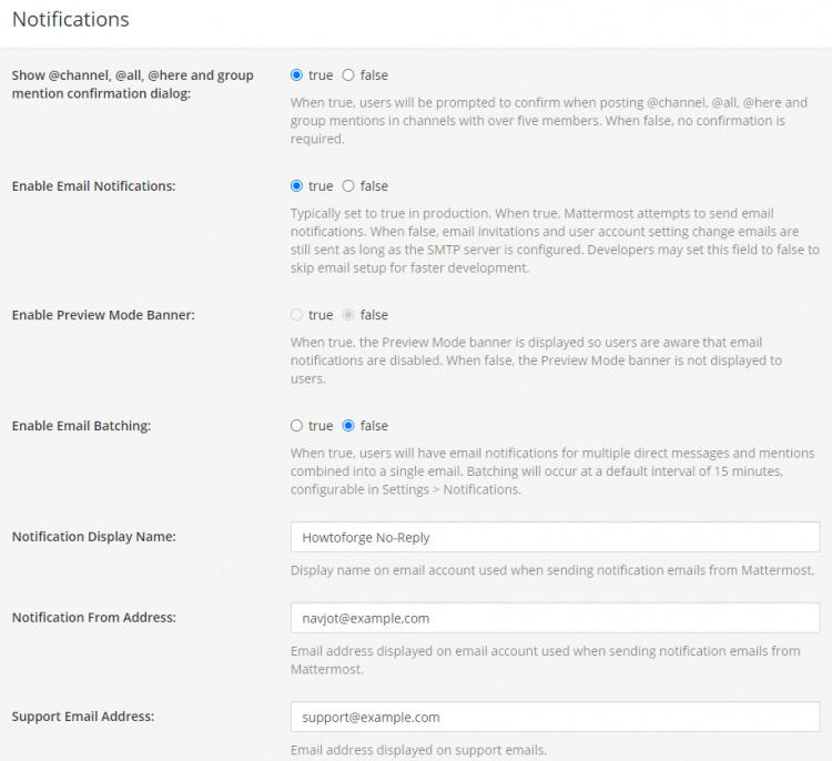 Notificaciones por correo electrónico de Mattermost
