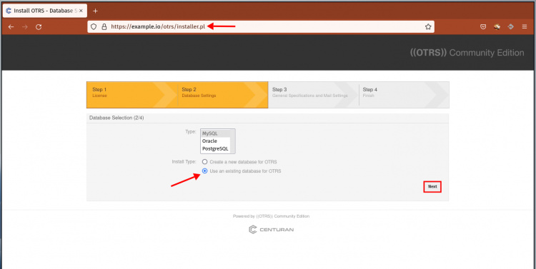 configurar base de datos otrs