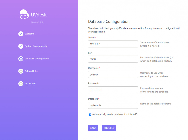 Configuración de la base de datos UVdesk