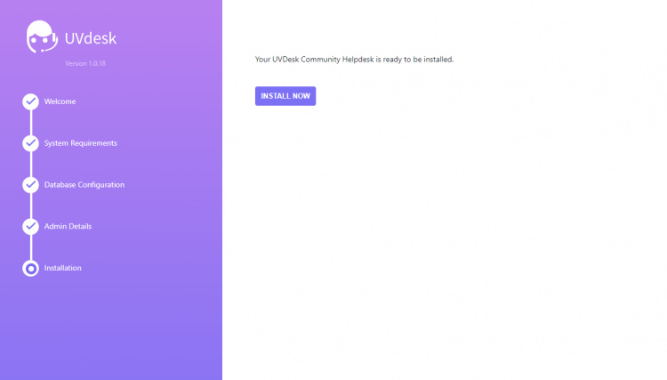 Pantalla de instalación de UVdesk