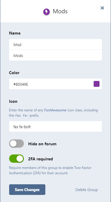 Configuración 2FA de Flarum para el grupo de Mods