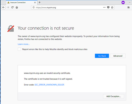 Aviso de certificado autofirmado SSL