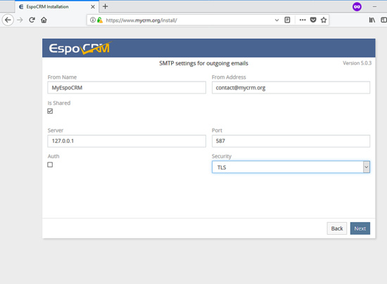 Configuración de SMTP