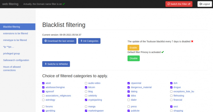 Tablero de mando de CTparental