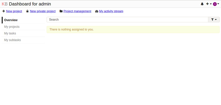 Panel de administración de Kanboard