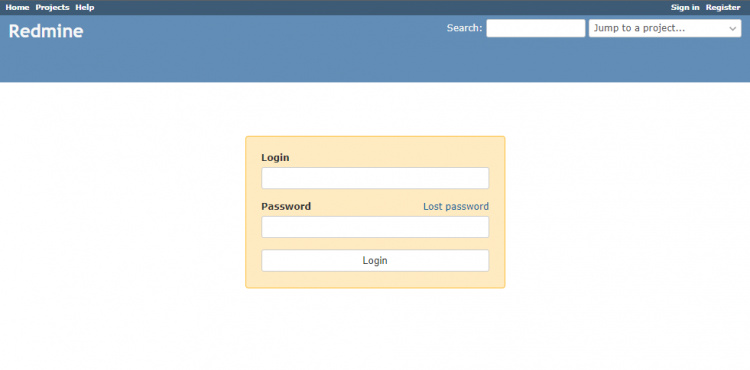 Pantalla de inicio de sesión de Redmine