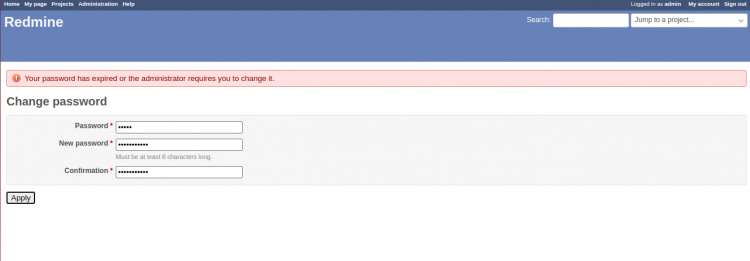 Establecer nueva contraseña de administrador