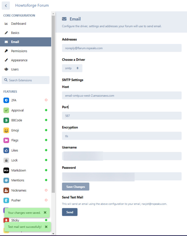 Configuración del correo electrónico de Flarum