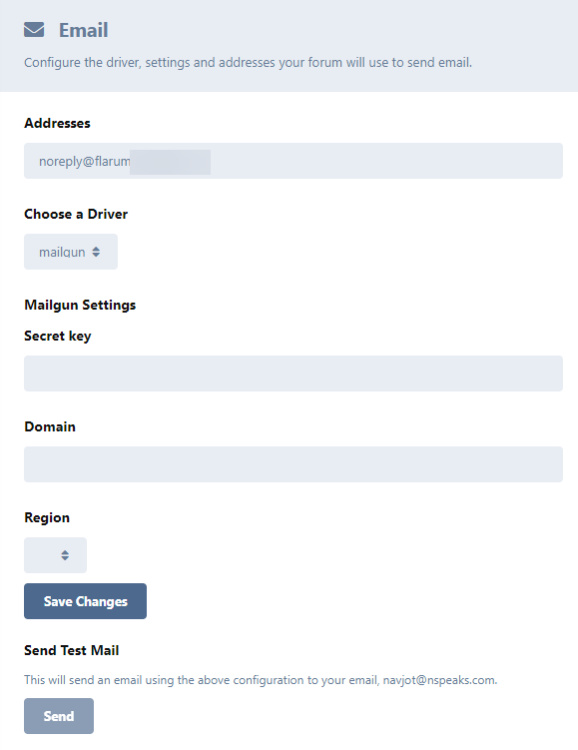 Configuración de Flarum MailGun