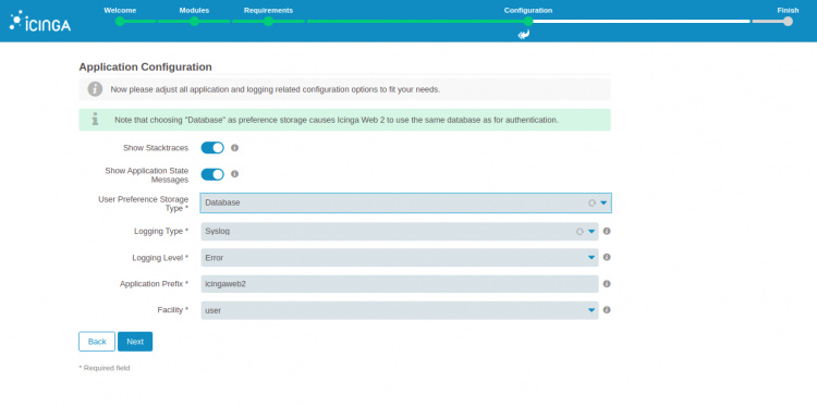 Configuración de la aplicación